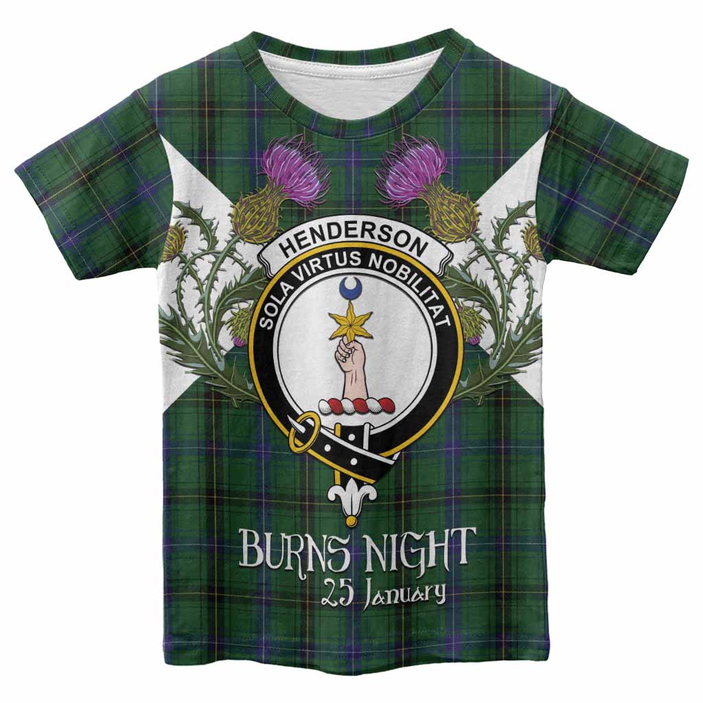 Henderson Tartan Family Crest Kid T-shirt Scottish Burns Night Thistle Floral