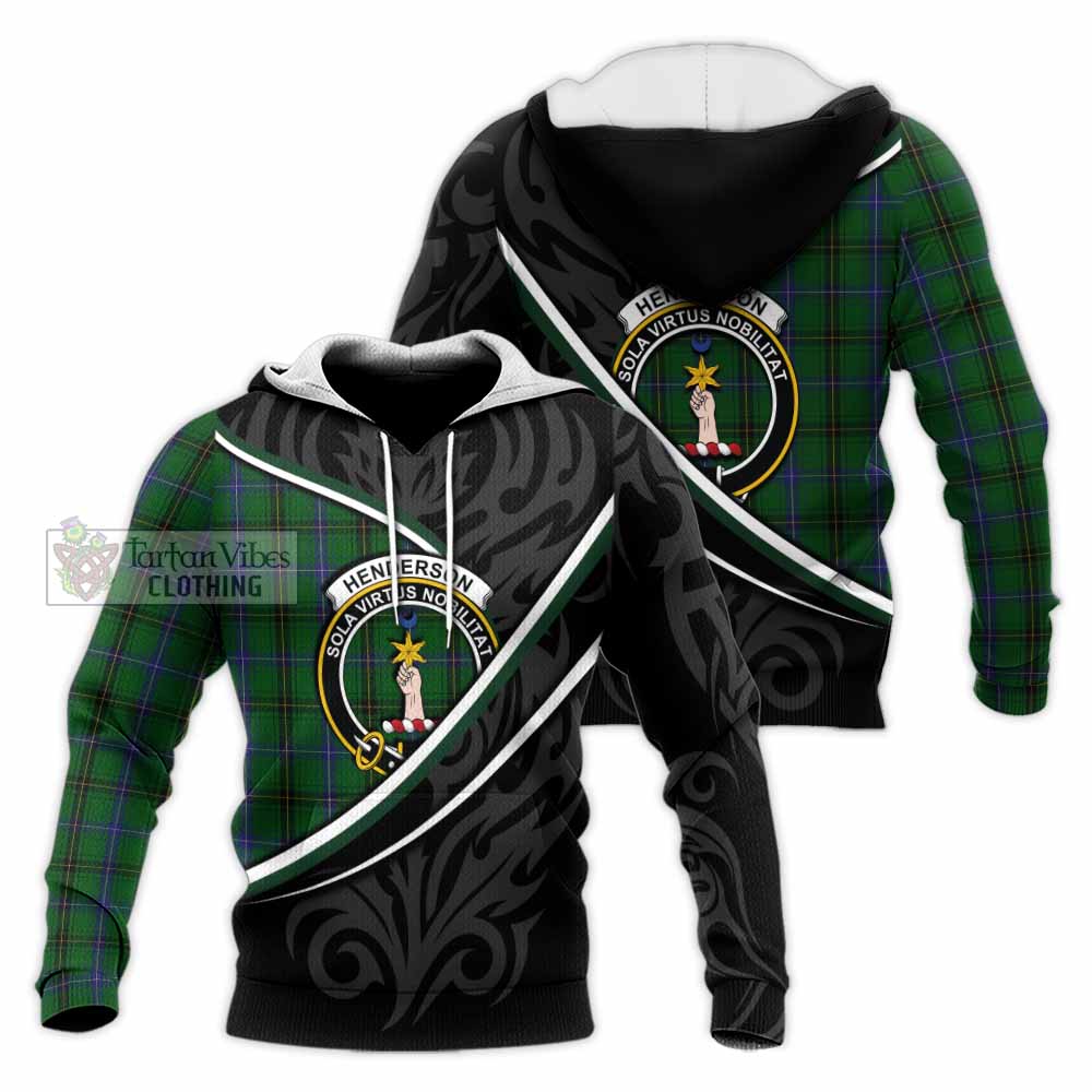 Henderson Tartan Family Crest Knitted Hoodie Celtic Scottish Thistle Floral - Tartan Vibes Clothing