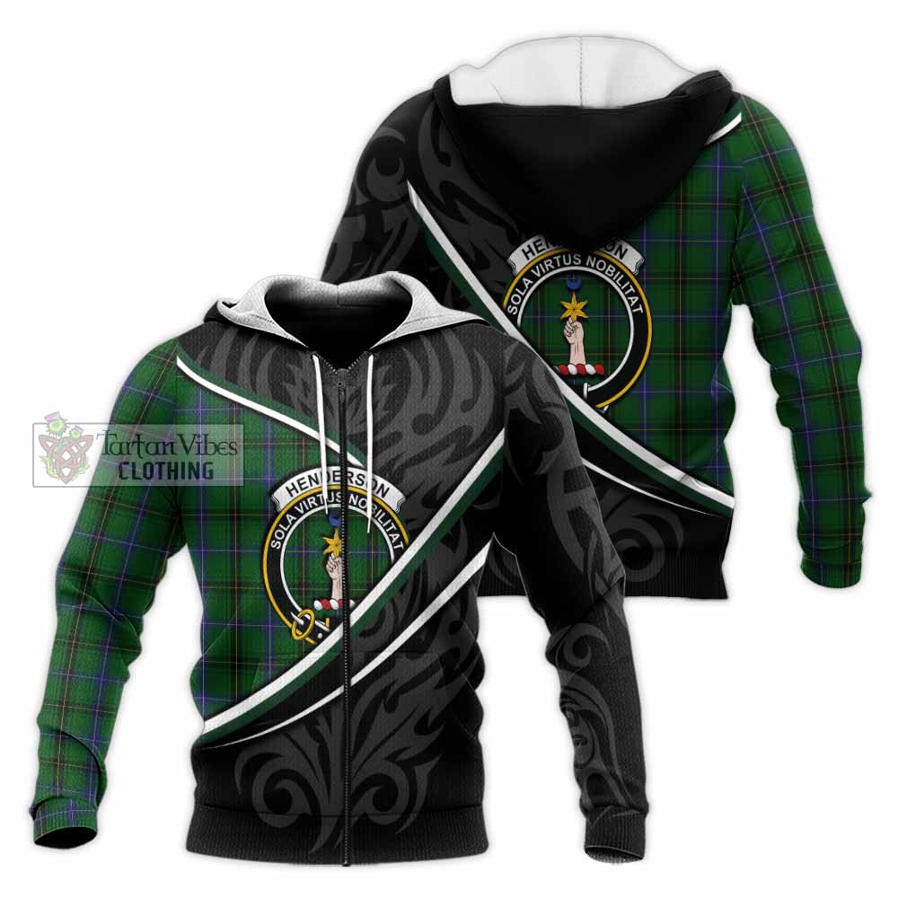 Henderson Tartan Family Crest Knitted Hoodie Celtic Scottish Thistle Floral - Tartan Vibes Clothing