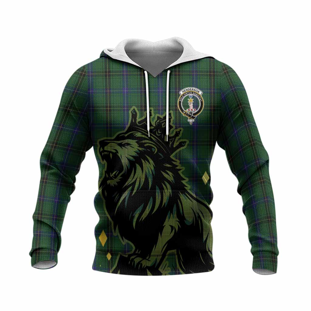 Henderson Tartan Family Crest Knitted Hoodie Crowned Lion Roaring