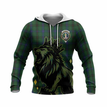 Henderson Tartan Family Crest Knitted Hoodie Crowned Lion Roaring