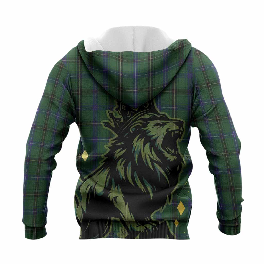 Henderson Tartan Family Crest Knitted Hoodie Crowned Lion Roaring