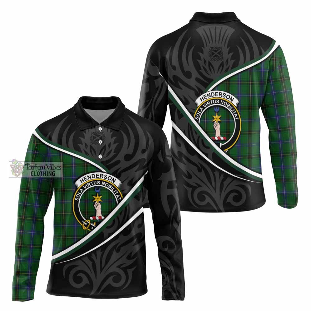 Henderson Tartan Family Crest Long Sleeve Polo Shirt Celtic Scottish Thistle Floral - Tartan Vibes Clothing