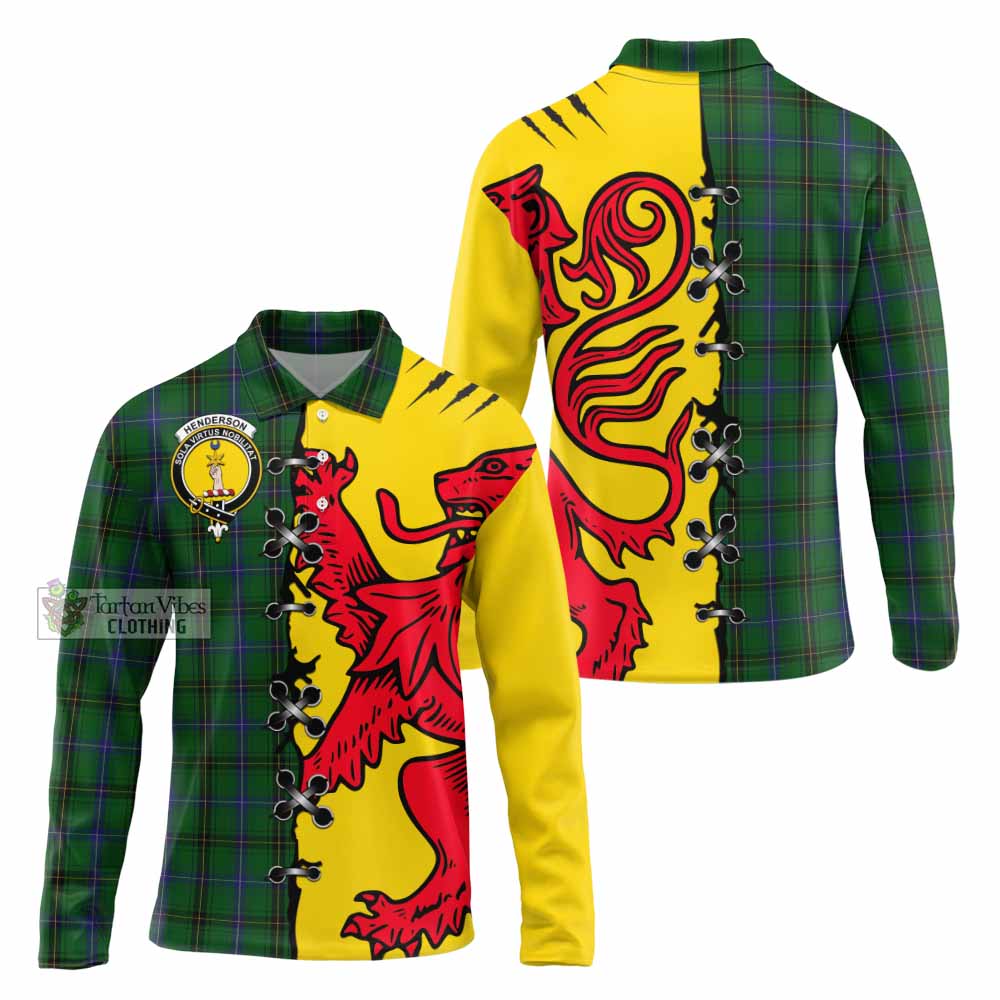 Henderson Tartan Family Crest Long Sleeve Polo Shirt Lion Rampant Honor - Tartan Vibes Clothing