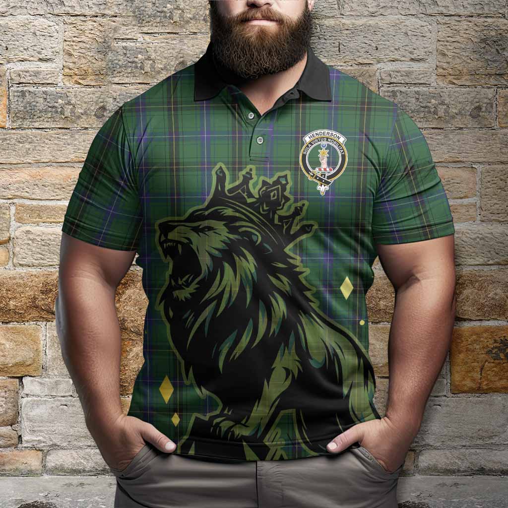 Henderson Tartan Family Crest Polo Shirt Crowned Lion Roaring