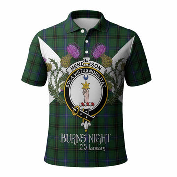 Henderson Tartan Family Crest Polo Shirt Scottish Burns Night Thistle Floral