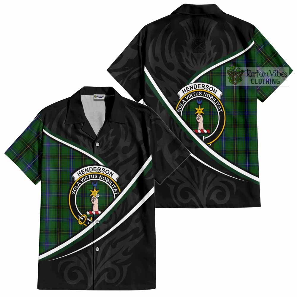 Henderson Tartan Family Crest Short Sleeve Button Shirt Celtic Scottish Thistle Floral - Tartan Vibes Clothing