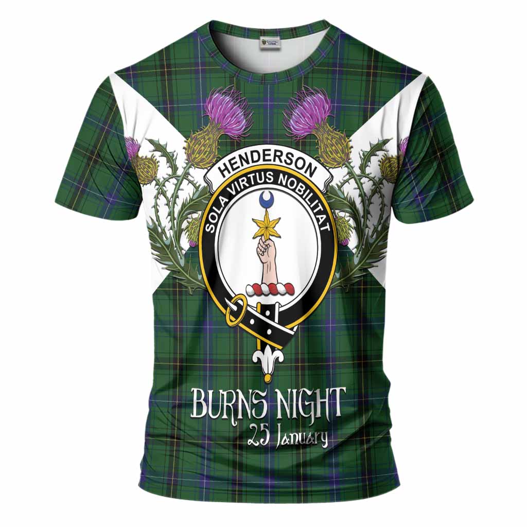 Henderson Tartan Family Crest T-Shirt Scottish Burns Night Thistle Floral