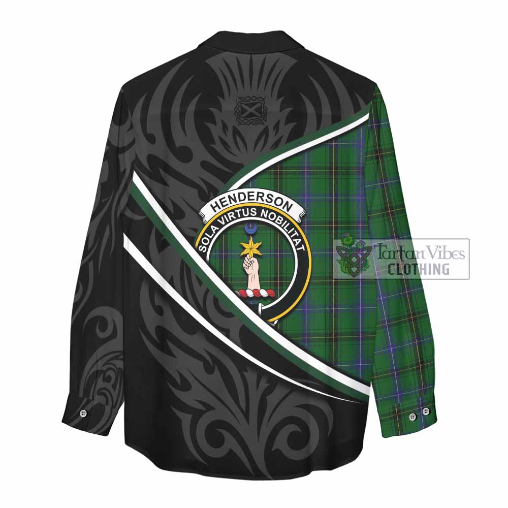 Henderson Tartan Family Crest Women Casual Shirt Celtic Scottish Thistle Floral - Tartan Vibes Clothing