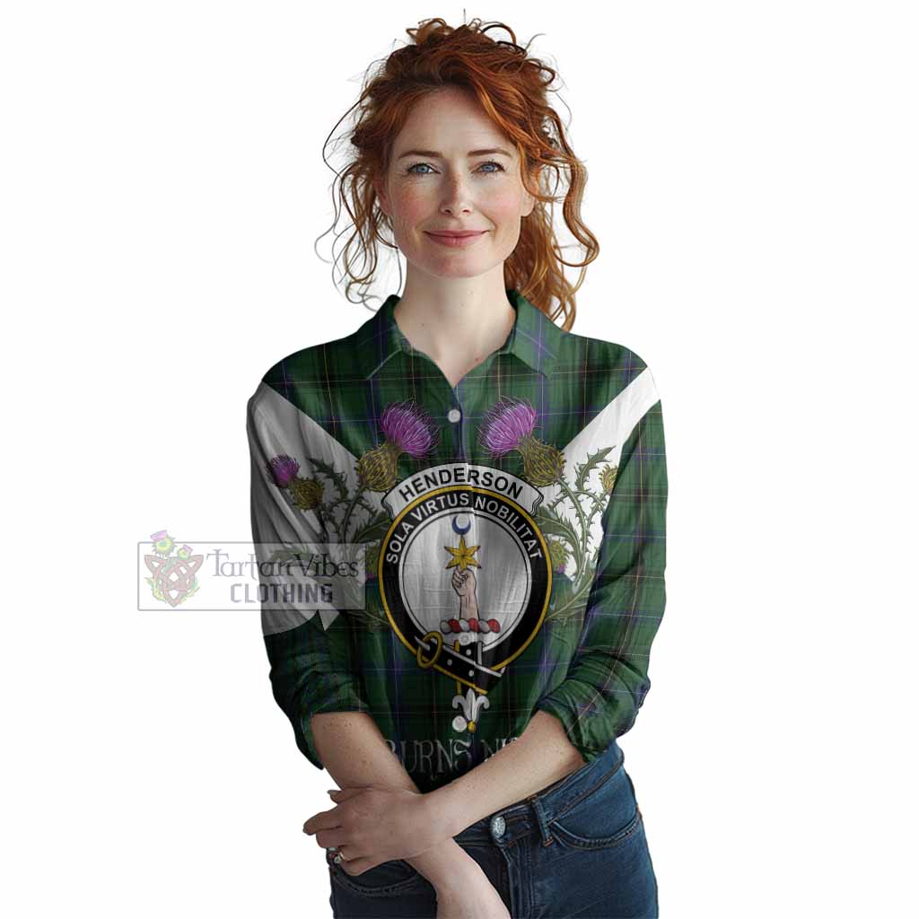 Henderson Tartan Family Crest Women Casual Shirt Scottish Burns Night Thistle Floral