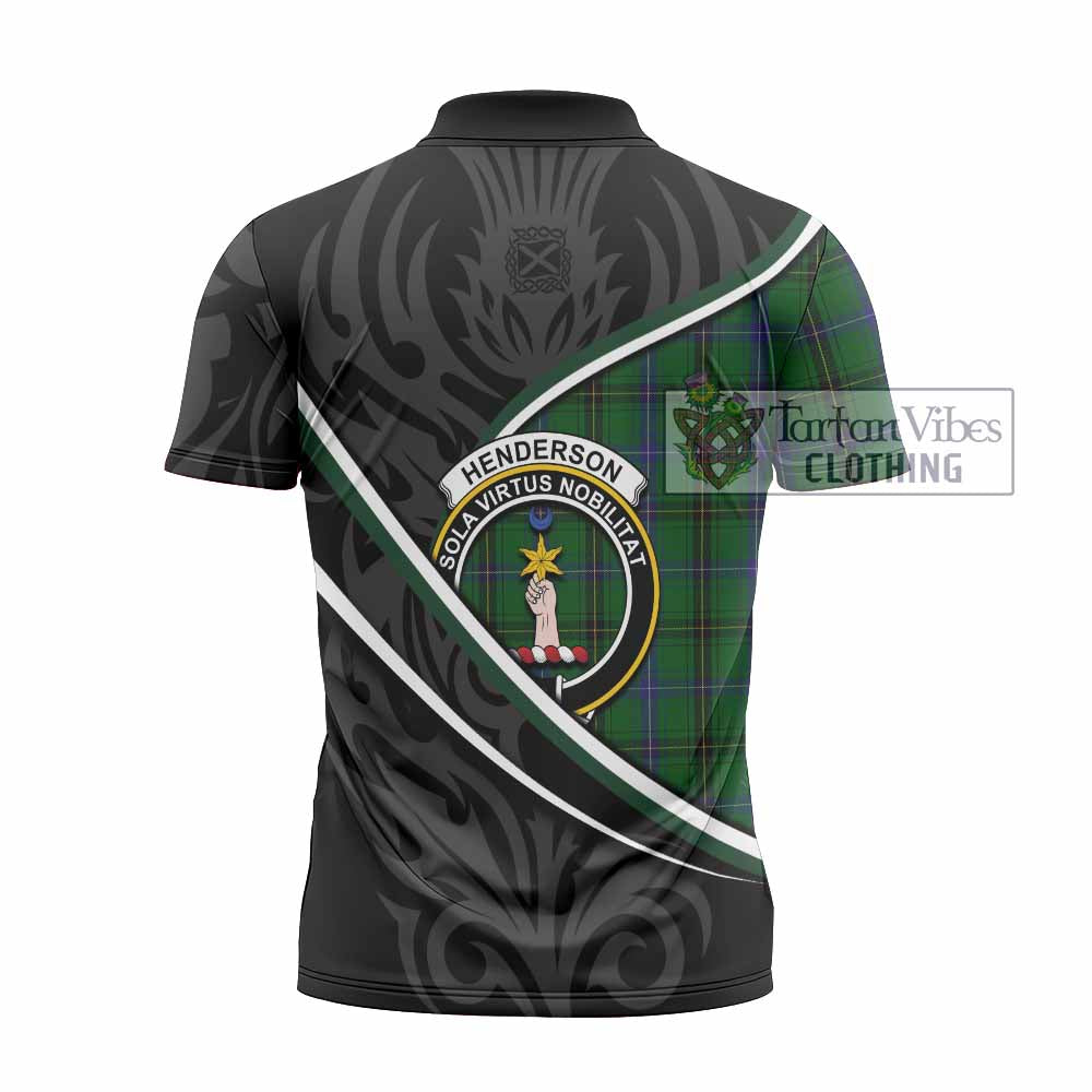 Henderson Tartan Family Crest Zipper Polo Shirt Celtic Scottish Thistle Floral - Tartan Vibes Clothing