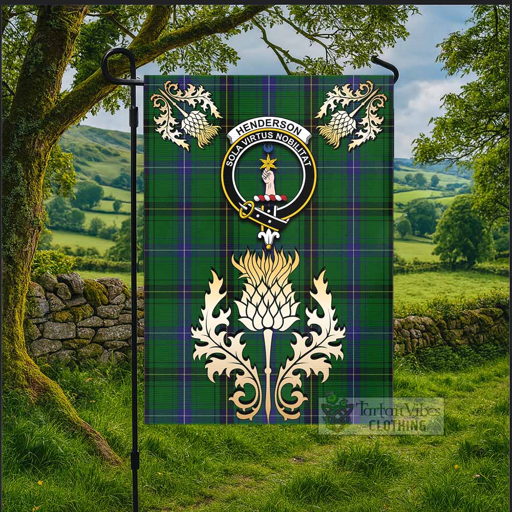 Henderson Tartan Garden Flag with Golden Regal Scottish Thistle Emblem - Tartan Vibes Clothing