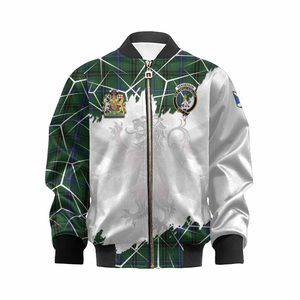 Henderson Tartan Kid Bomber Jacket with Family Crest and Lion Rampant Grunge Style