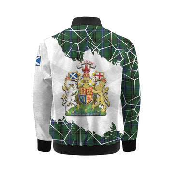 Henderson Tartan Kid Bomber Jacket with Family Crest and Lion Rampant Grunge Style