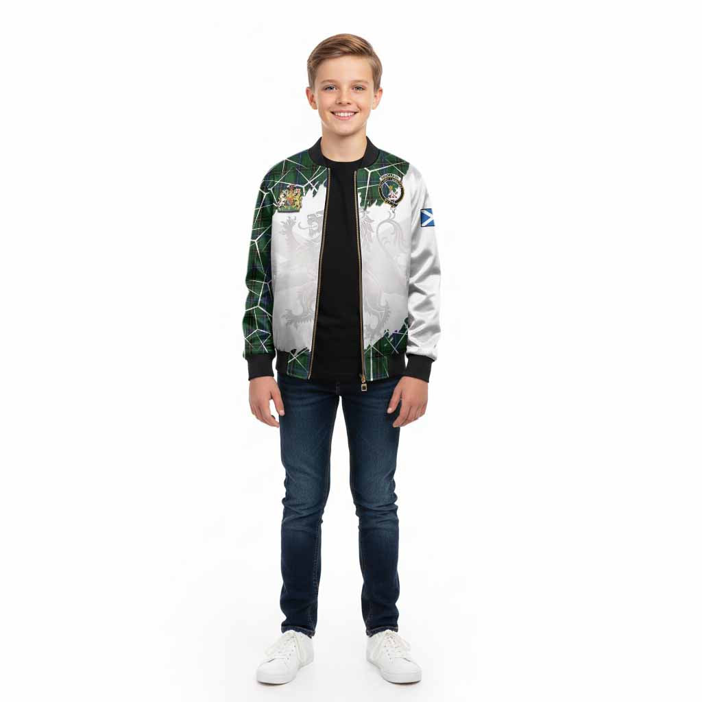 Henderson Tartan Kid Bomber Jacket with Family Crest and Lion Rampant Grunge Style