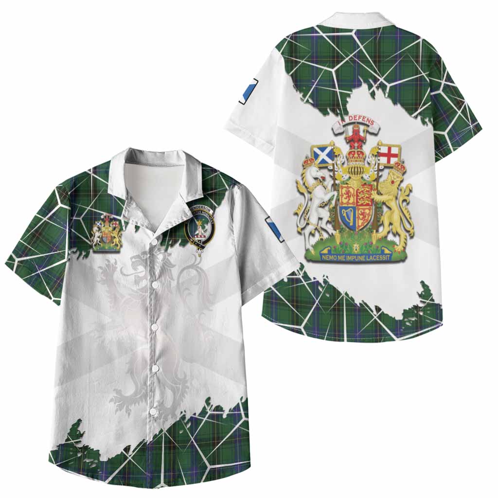 Henderson Tartan Kid Hawaiian Shirt with Family Crest and Lion Rampant Grunge Style