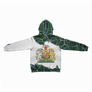 Henderson Tartan Kid Hoodie with Family Crest and Lion Rampant Grunge Style