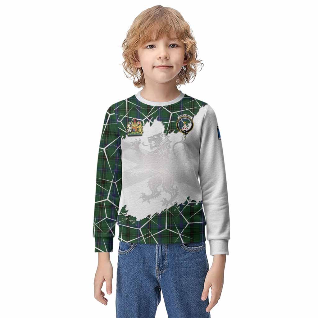Henderson Tartan Kid Knitted Sweatshirt with Family Crest and Lion Rampant Grunge Style
