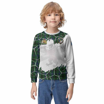 Henderson Tartan Kid Knitted Sweatshirt with Family Crest and Lion Rampant Grunge Style