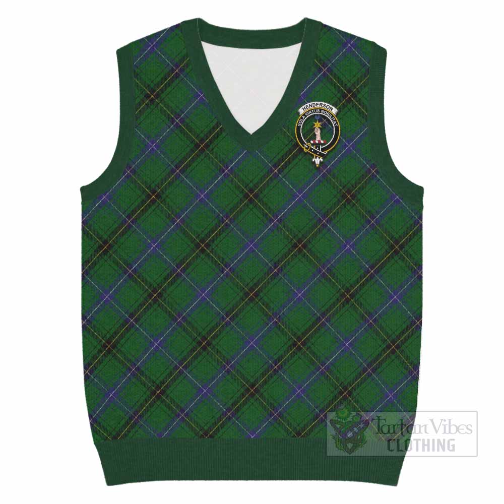 Henderson Tartan Knitted V-Neck Vest with Family Crest Cross Style