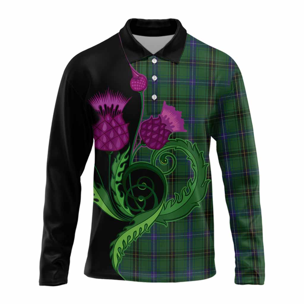 Henderson Tartan Long Sleeve Polo Shirt Traditional Scottish Thistle