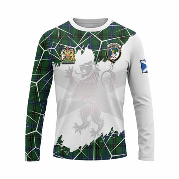 Henderson Tartan Long Sleeve T-Shirt with Family Crest and Lion Rampant Grunge Style
