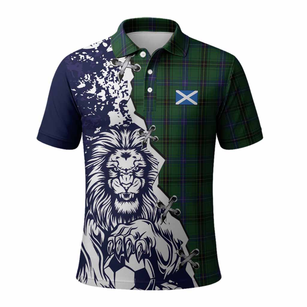 Henderson Tartan Scottish Polo Shirt Angry Lion With Soccer Ball Style