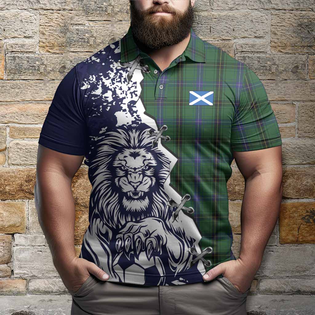 Henderson Tartan Scottish Polo Shirt Angry Lion With Soccer Ball Style