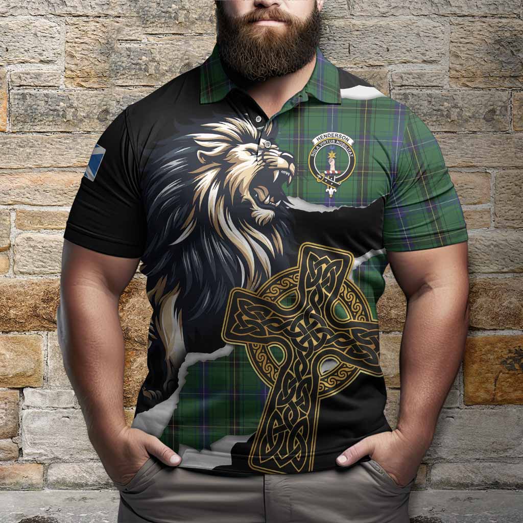 Henderson Tartan Scottish Polo Shirt Lion Celtic Heritage