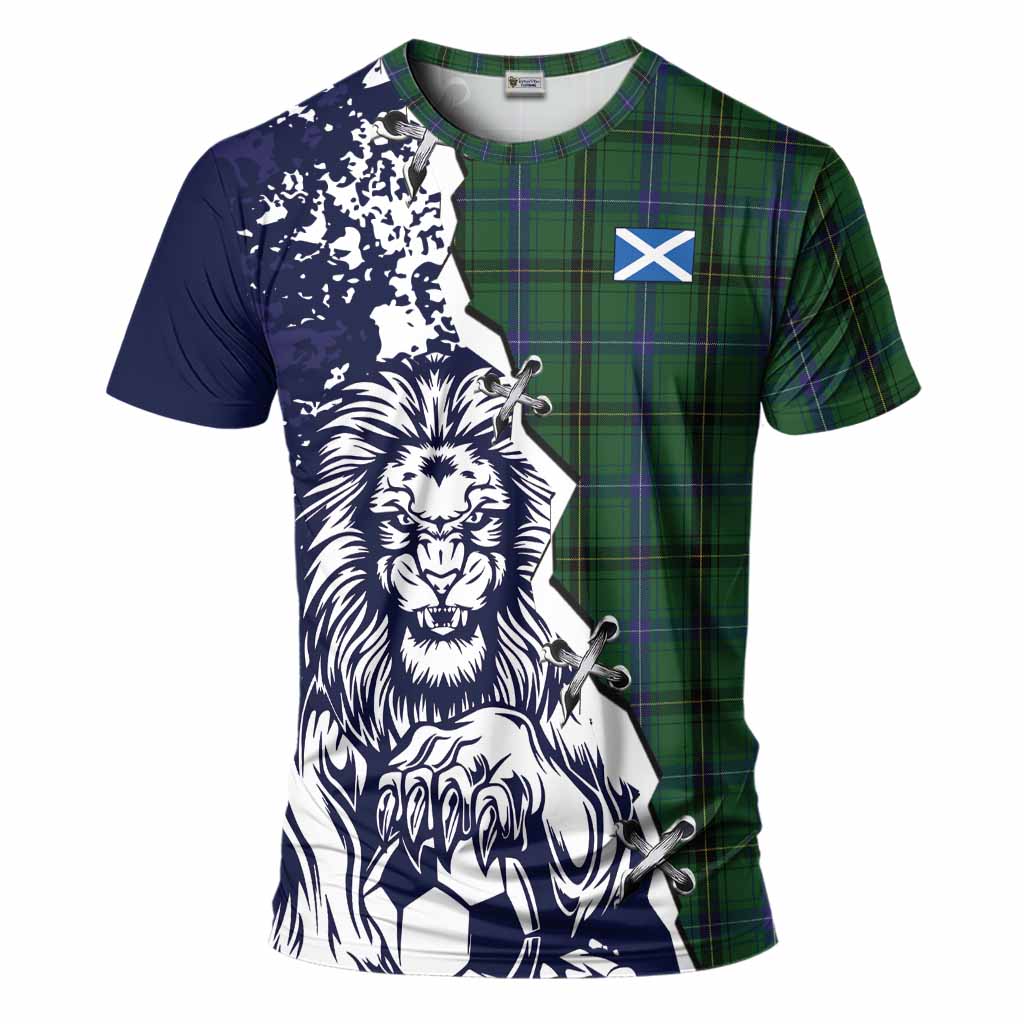 Henderson Tartan Scottish T-Shirt Angry Lion With Soccer Ball Style