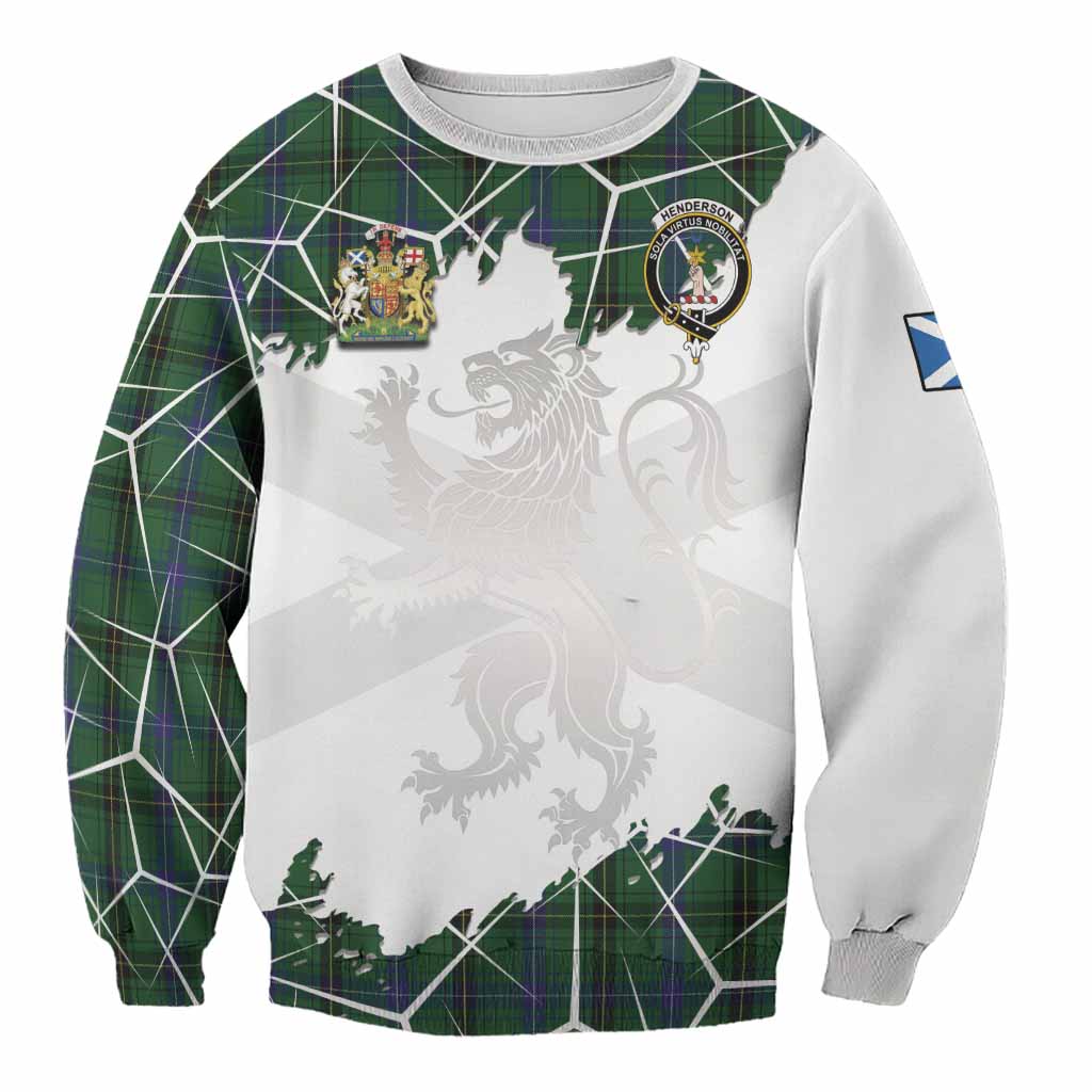 Henderson Tartan Sweatshirt with Family Crest and Lion Rampant Grunge Style