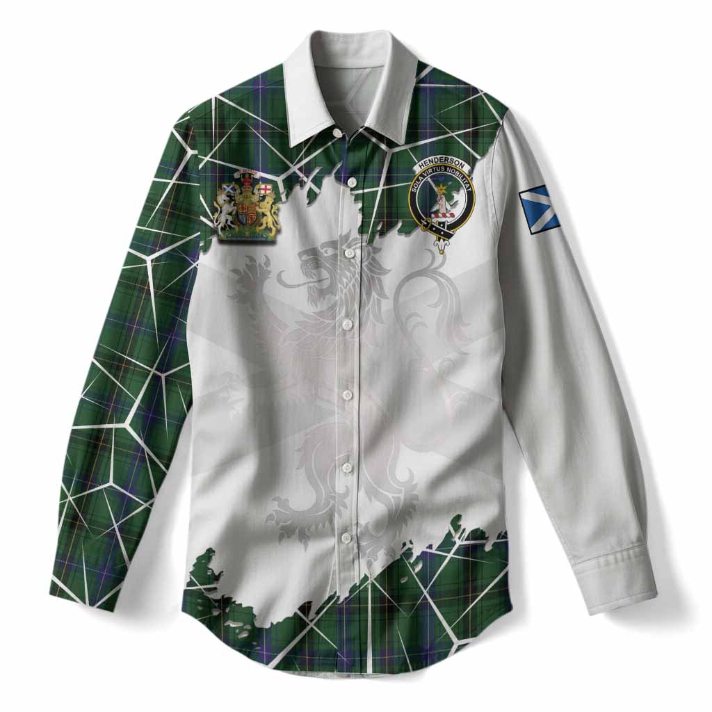 Henderson Tartan Women Casual Shirt with Family Crest and Lion Rampant Grunge Style