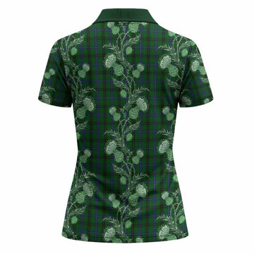 Henderson Tartan Women Polo Shirt Seamless Scottish Thistle Flowers
