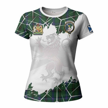 Henderson Tartan Women T shirt with Family Crest and Lion Rampant Grunge Style