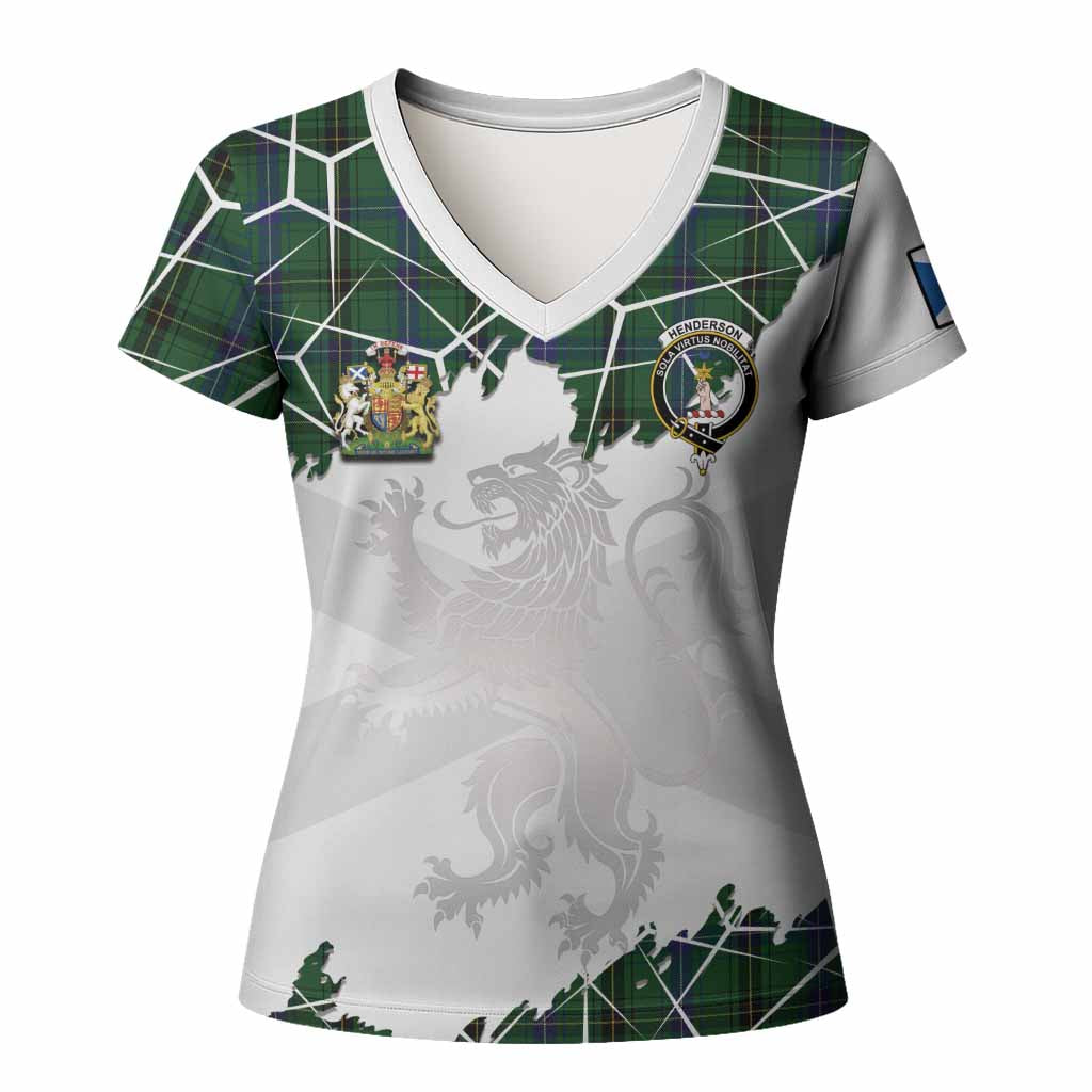 Henderson Tartan Women T shirt with Family Crest and Lion Rampant Grunge Style