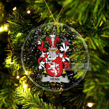 Henn Irish Clan Christmas Glass Ornament with Coat of Arms Transparent Glass Circle - 2D-tartanvibesclothing