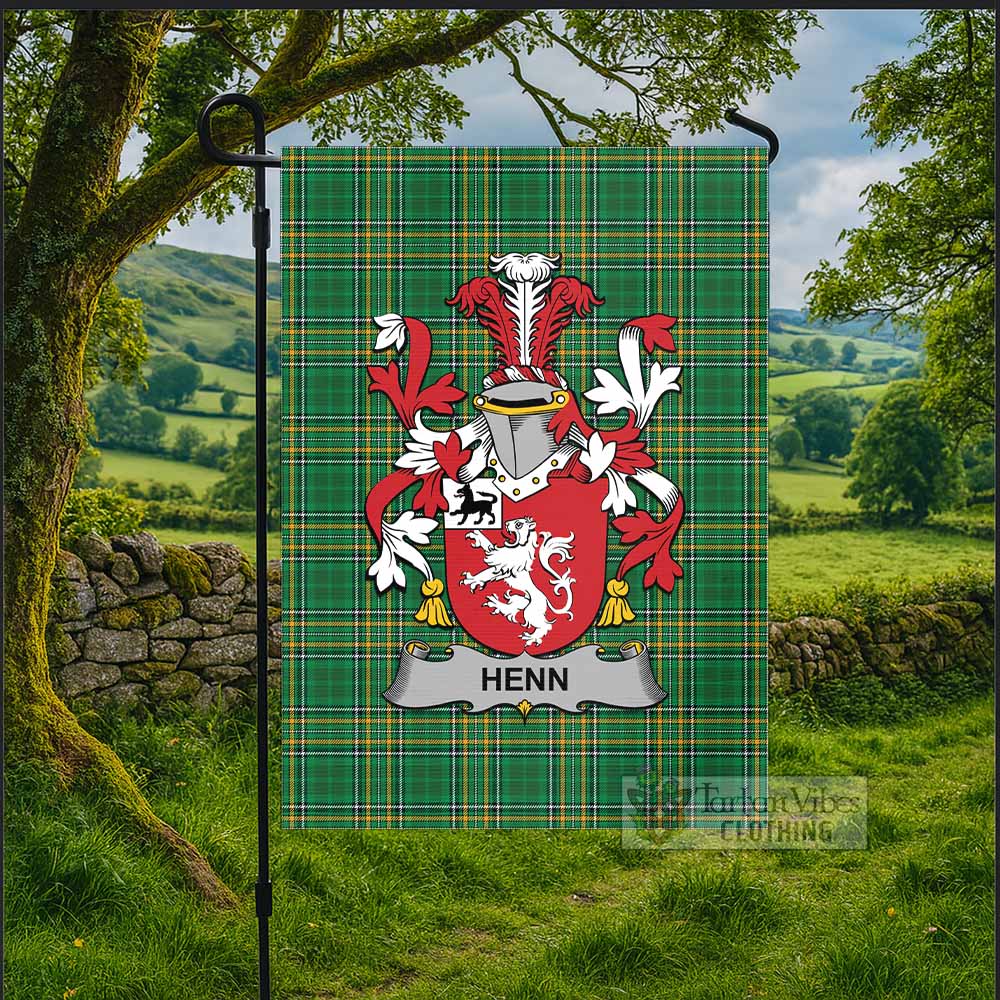 Henn Irish Clan Tartan Flag with Coat of Arms
