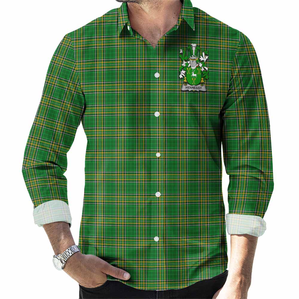 Hennessy Irish Clan Tartan Long Sleeve Button Up with Coat of Arms