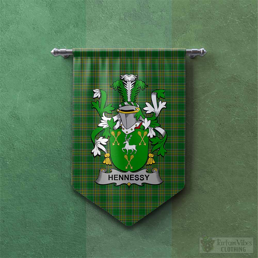Tartan Vibes Clothing Hennessy Irish Clan Tartan Gonfalon, Tartan Banner with Coat of Arms