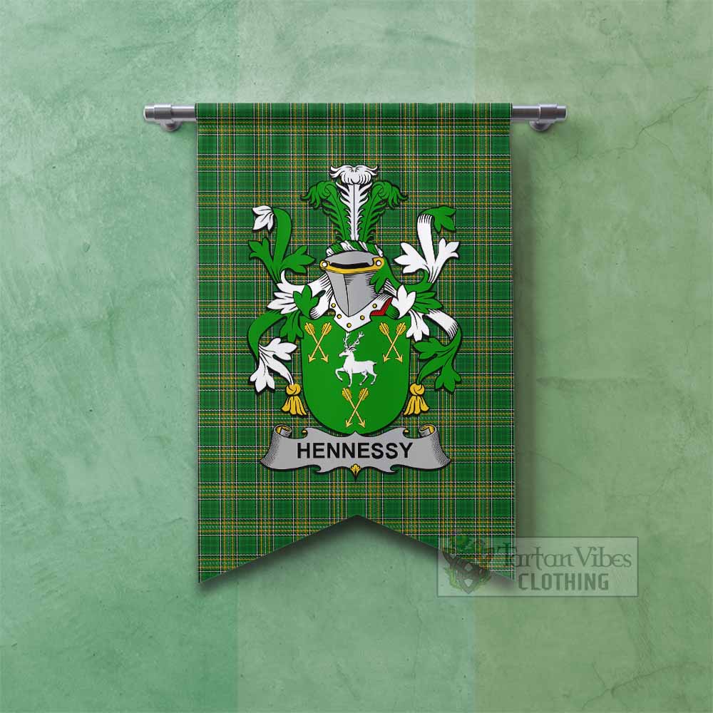 Tartan Vibes Clothing Hennessy Irish Clan Tartan Gonfalon, Tartan Banner with Coat of Arms