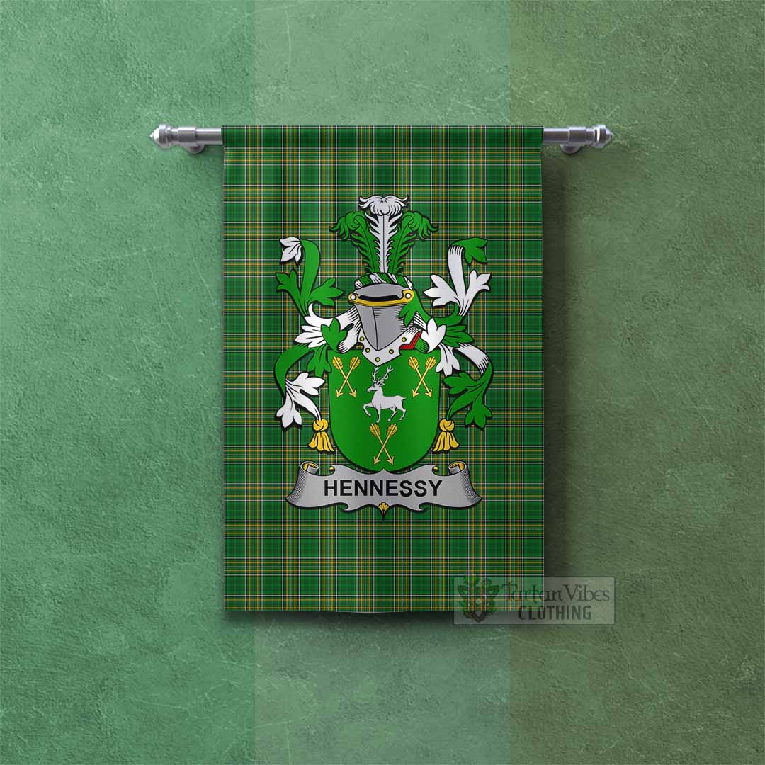 Tartan Vibes Clothing Hennessy Irish Clan Tartan Gonfalon, Tartan Banner with Coat of Arms