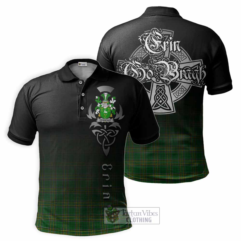 Tartan Vibes Clothing Hennessy Irish Clan Polo Shirt with Coat of Arms Erin Go Bragh Celtic Inspired
