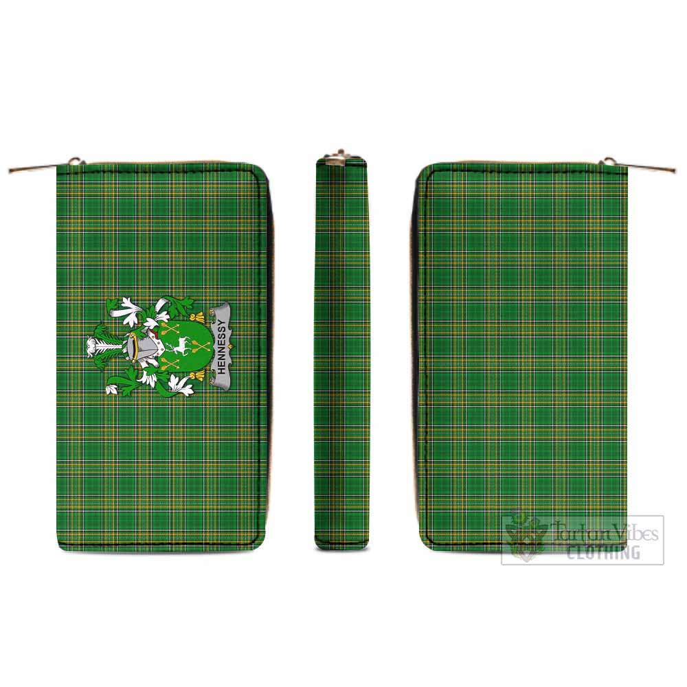 Tartan Vibes Clothing Hennessy Irish Clan Tartan Women's Leather Wallet with Coat of Arms