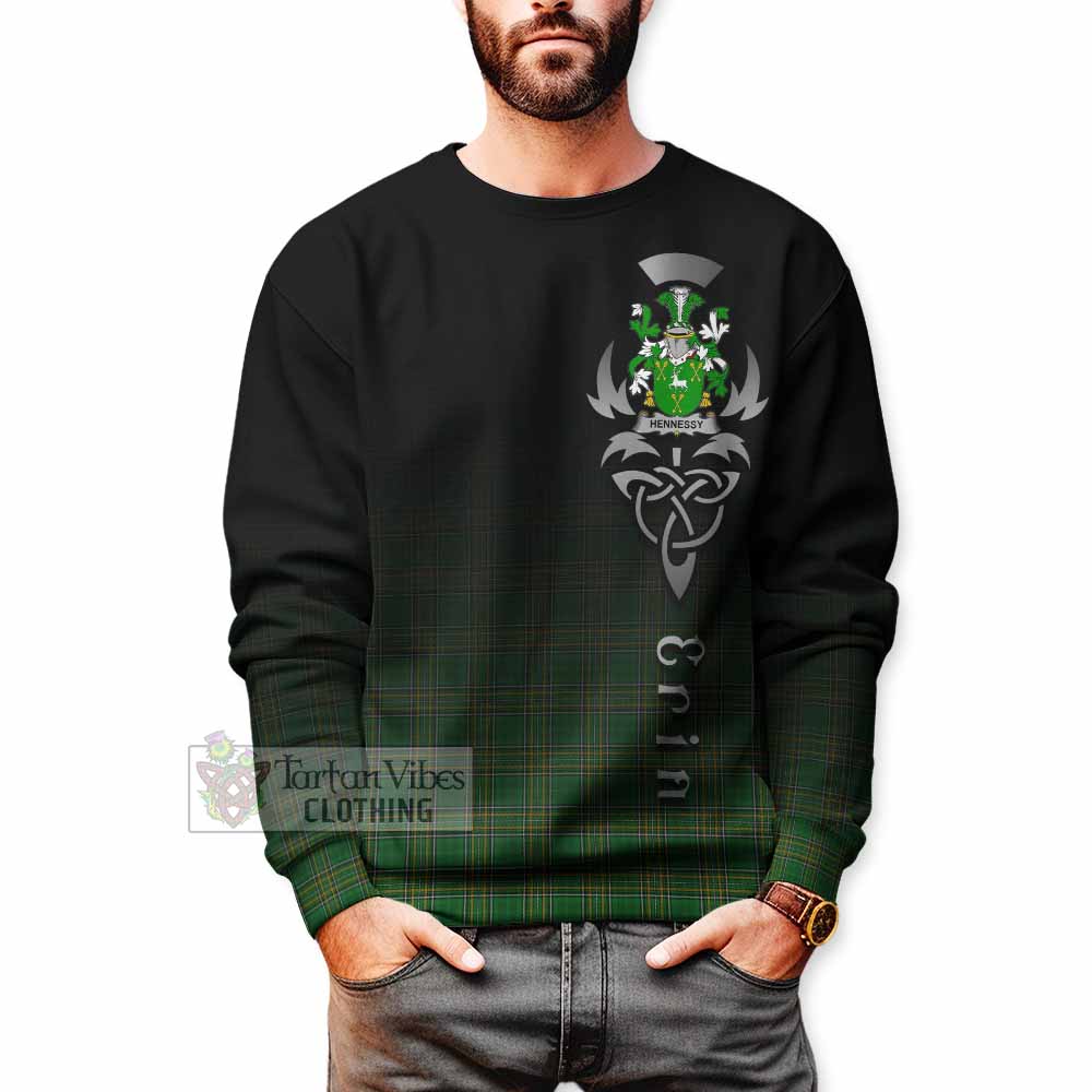 Tartan Vibes Clothing Hennessy Irish Clan Sweatshirt with Coat of Arms Erin Go Bragh Celtic Inspired