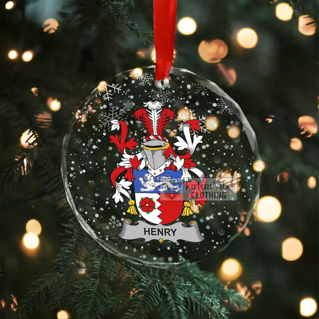 Tartan Vibes Clothing Henry Irish Clan Christmas Glass Ornament with Coat of Arms