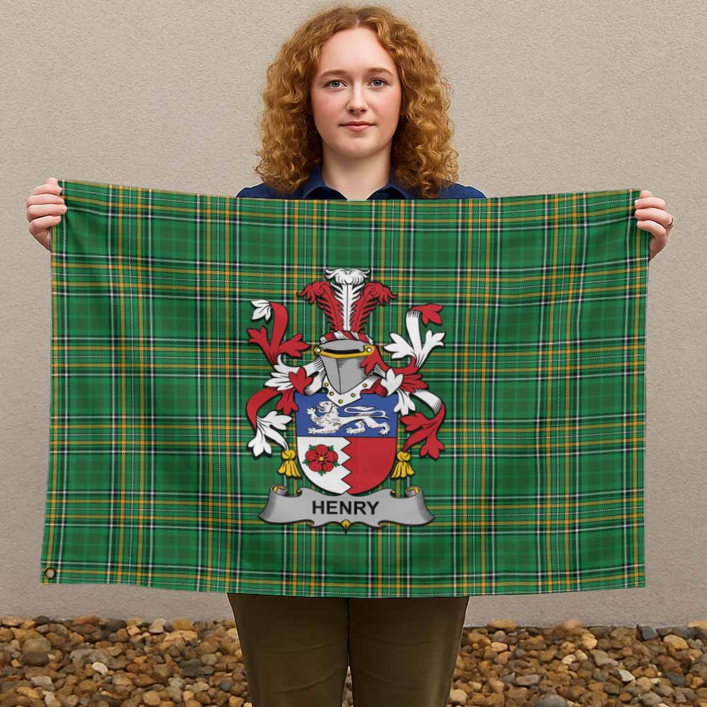 Tartan Vibes Clothing Henry Irish Clan Tartan House Flag with Coat of Arms