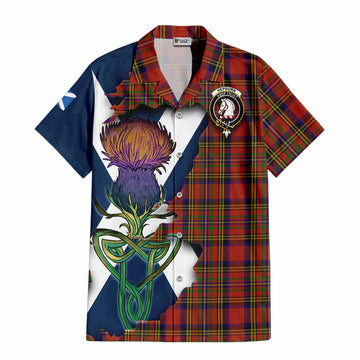 Tartan Vibes Clothing Hepburn Tartan Family Crest Short Sleeve Button Shirt Scottish Thistle Celtic Inspired