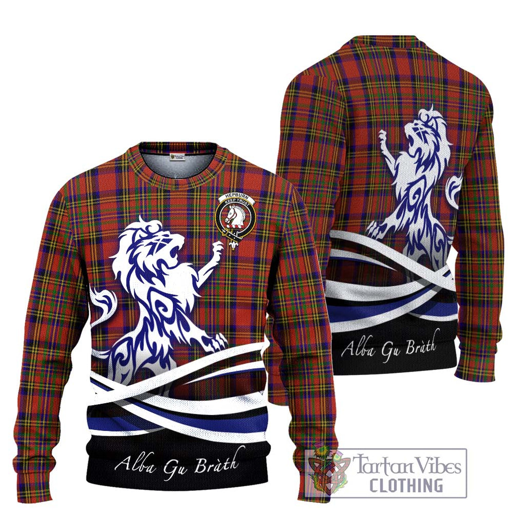 Hepburn Tartan Knitted Sweater with Alba Gu Brath Regal Lion Emblem Unisex - Tartanvibesclothing Shop