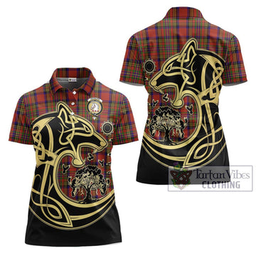 Hepburn Tartan Women's Polo Shirt with Family Crest Celtic Wolf Style Women - Tartanvibesclothing Shop