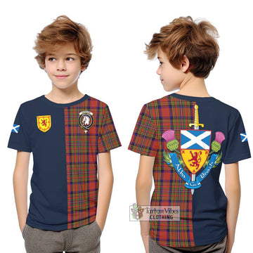 Tartan Vibes Clothing Hepburn Tartan Kid T-Shirt with Scottish Lion Royal Arm Half Style